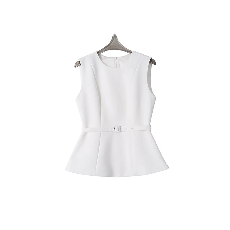 25早秋新款时尚无袖百搭白色女士夏季修身职业上衣16507