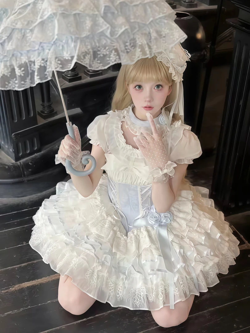 茉汐手工心动芭蕾甜美公主洛丽塔原创芭蕾风蛋糕蓬蓬裙狗短Lolita