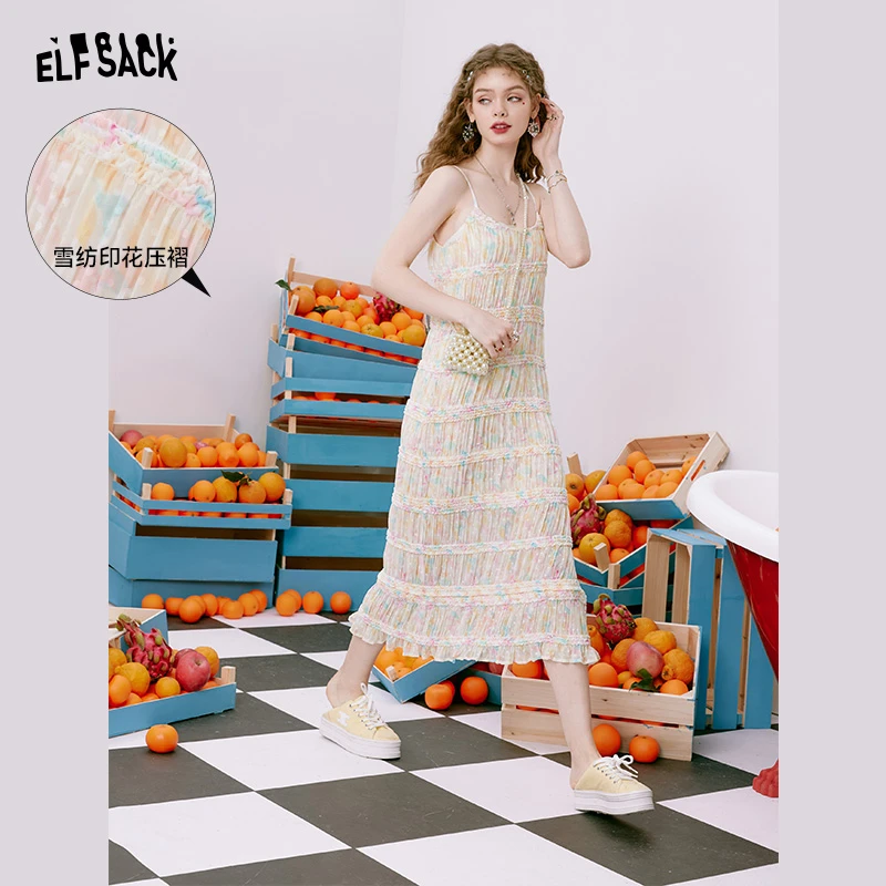 【诗语专属】妖精的口袋农夫果园秋秋季秋季款甜美印压褶连衣裙奶