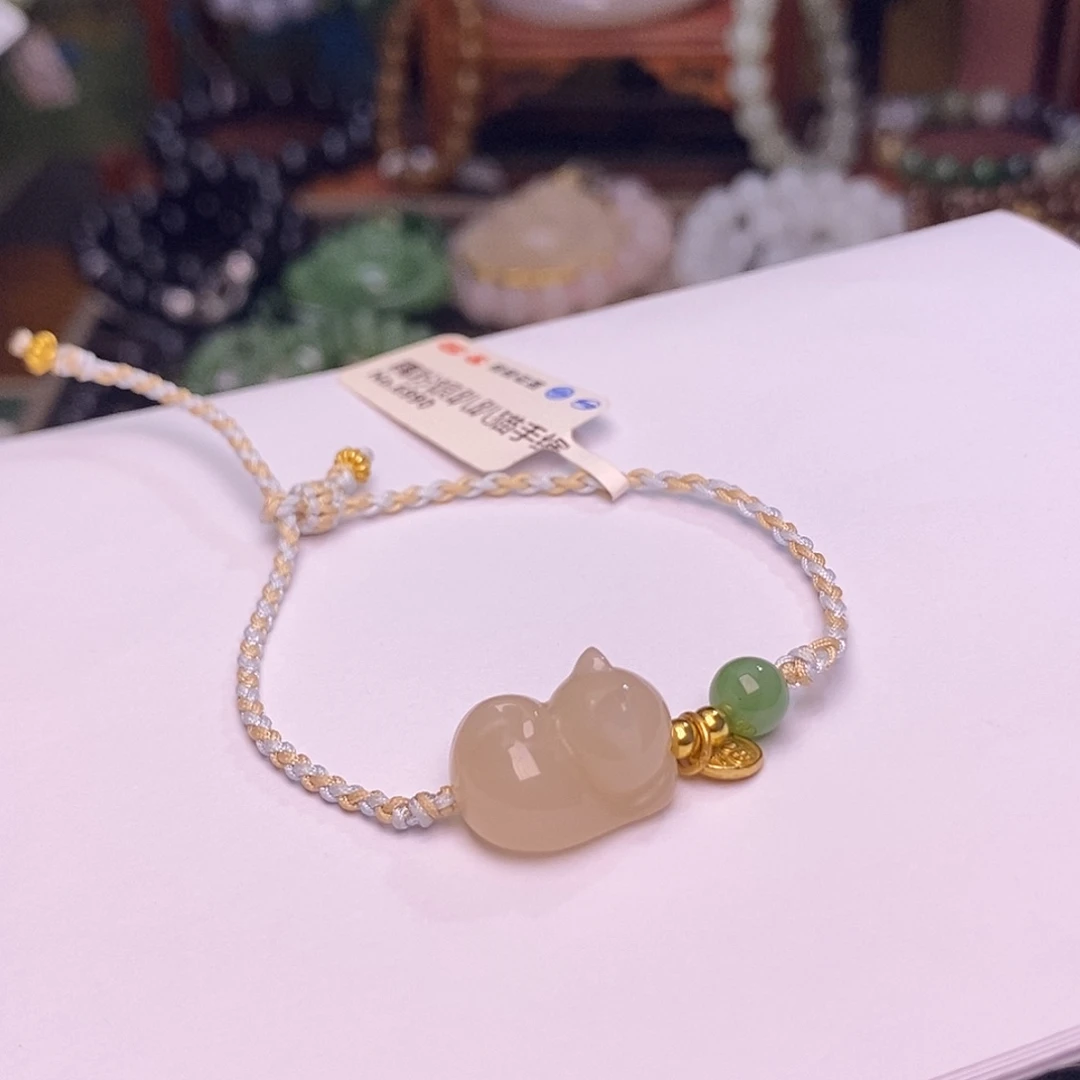 和田玉未镶嵌颈饰熟藕粉脂膏级手链趴趴猫