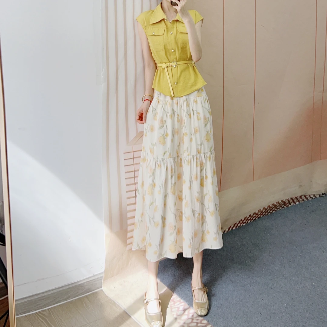 527上衣衬衫+花色半身裙两件套套裙2527/XJ