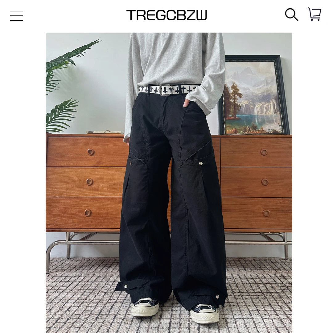 CBZW高街痞帅设计感解构休闲工装裤男美式复古宽松阔腿长裤子新款