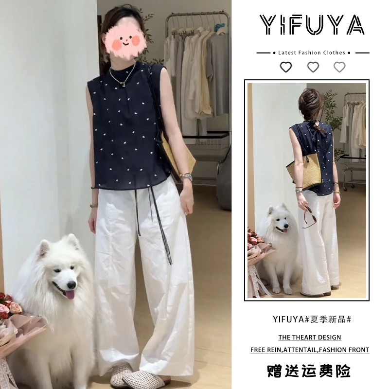 2025夏季新款韩系显瘦休闲时尚简约上衣+宽松百搭阔腿裤两套装女