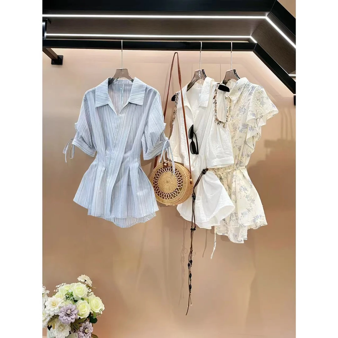 小梦 法式春夏慵懒感中长款宽松休闲衬衫套装