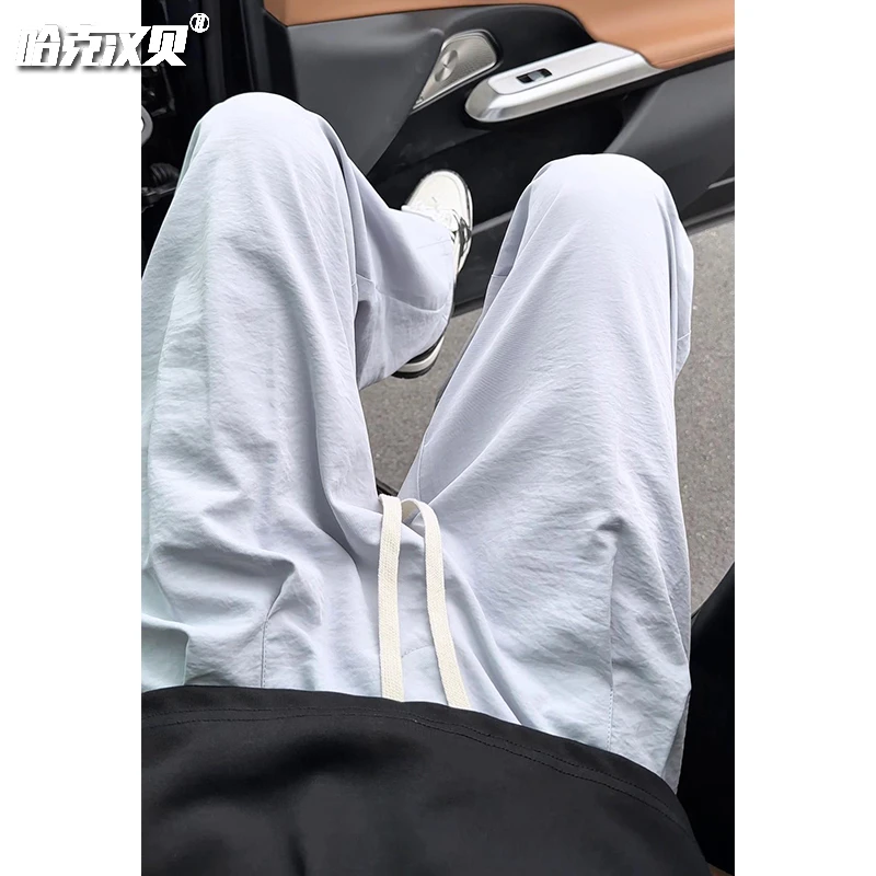 哈克汉贝冰丝山本裤男女夏季薄款透气直筒裤垂感宽松速干休闲裤子