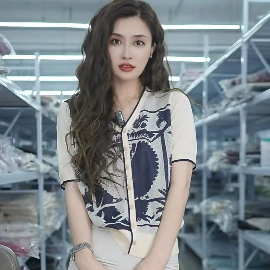 【例畔精选】2025新款复古提花气质高级感V领提花时尚针织衫A219#