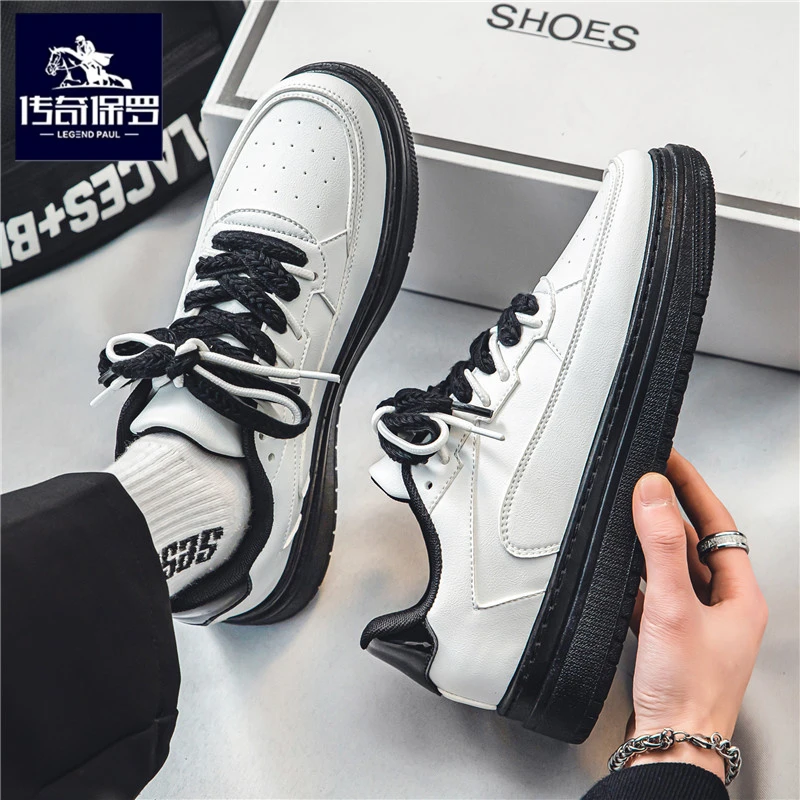 传奇保罗官方正品男鞋冬季运动防水皮鞋男士厚底防滑休闲小白板鞋
