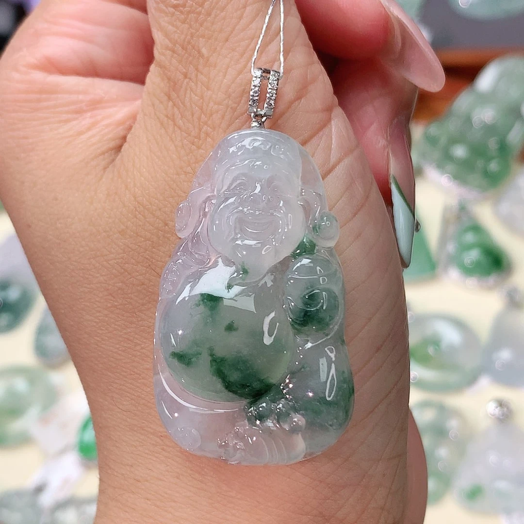 翡翠18K金镶嵌吊坠(不含链)财神爷
