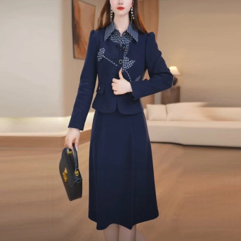 迪垭精纺时尚套装裙2025秋季新款长袖气质显瘦时尚两件套连衣裙子