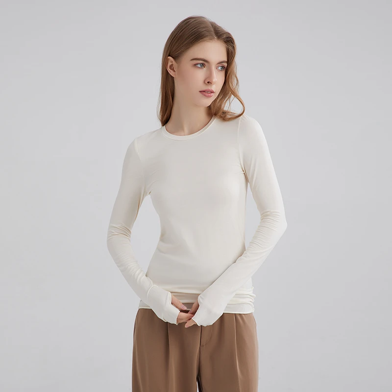 Everlin  Studios奥地利兰精莫代尔棉圆领修身显瘦打底衫