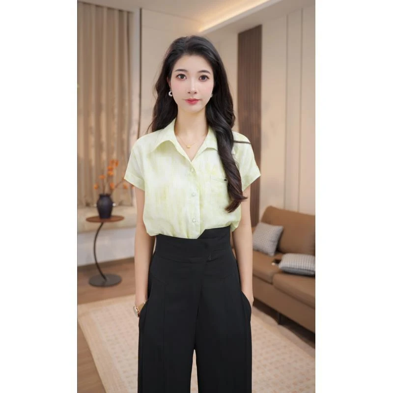 【粤粤】法式高级感卷边短袖衬衫女夏2025新款独特别致设计感上衣