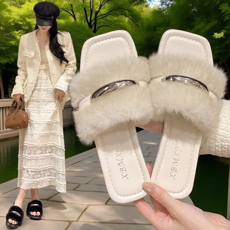 毛毛拖鞋女外穿2025爆款时尚百搭小香风洋气小众防滑软底网红凉拖