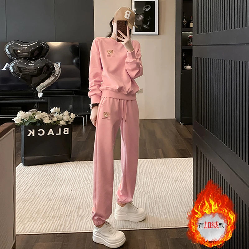 欧货时尚卫衣运动服套装女春秋新款洋气减龄卡通印花卫衣卫裤两件