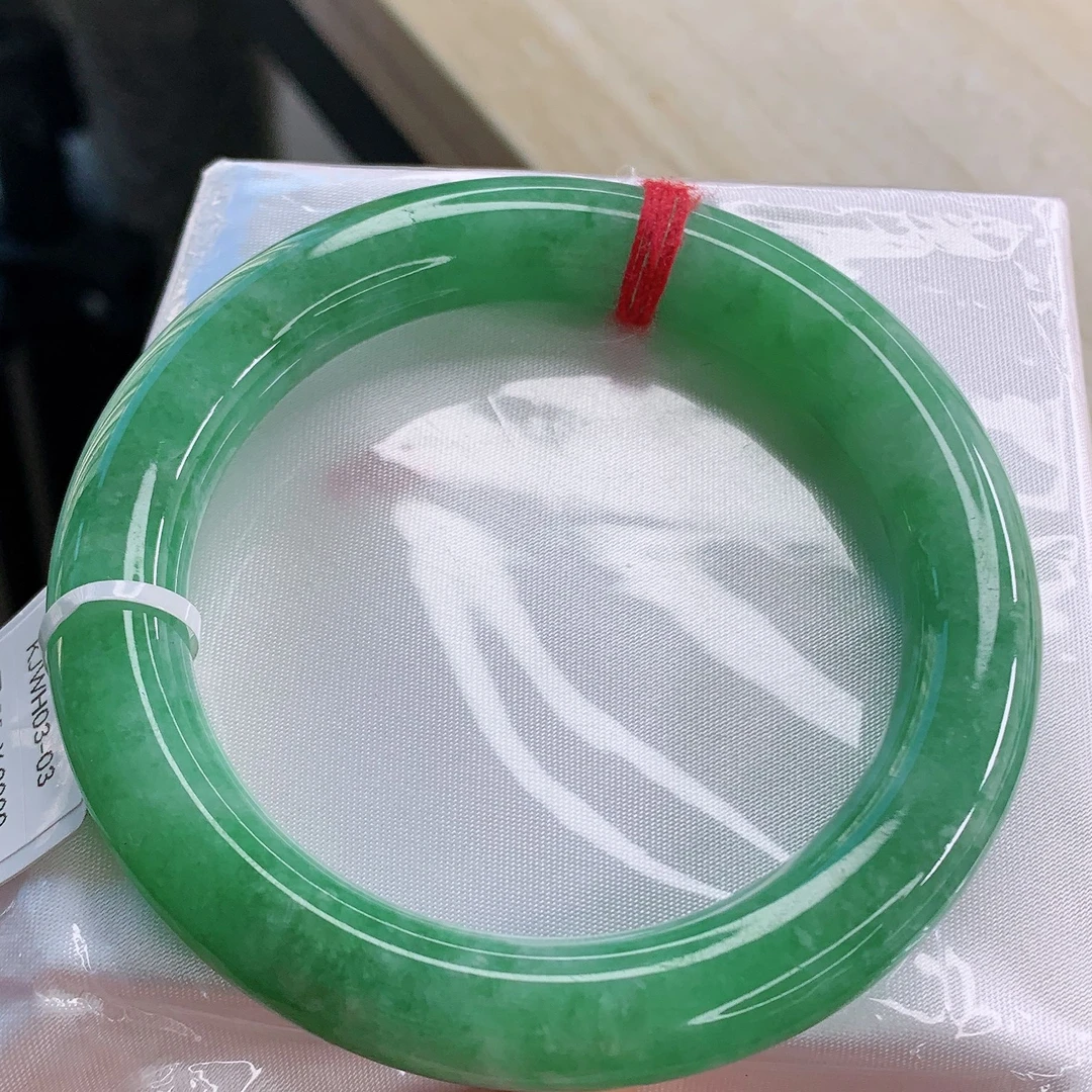 55圈口天然缅甸A货翡翠满绿圆条手镯