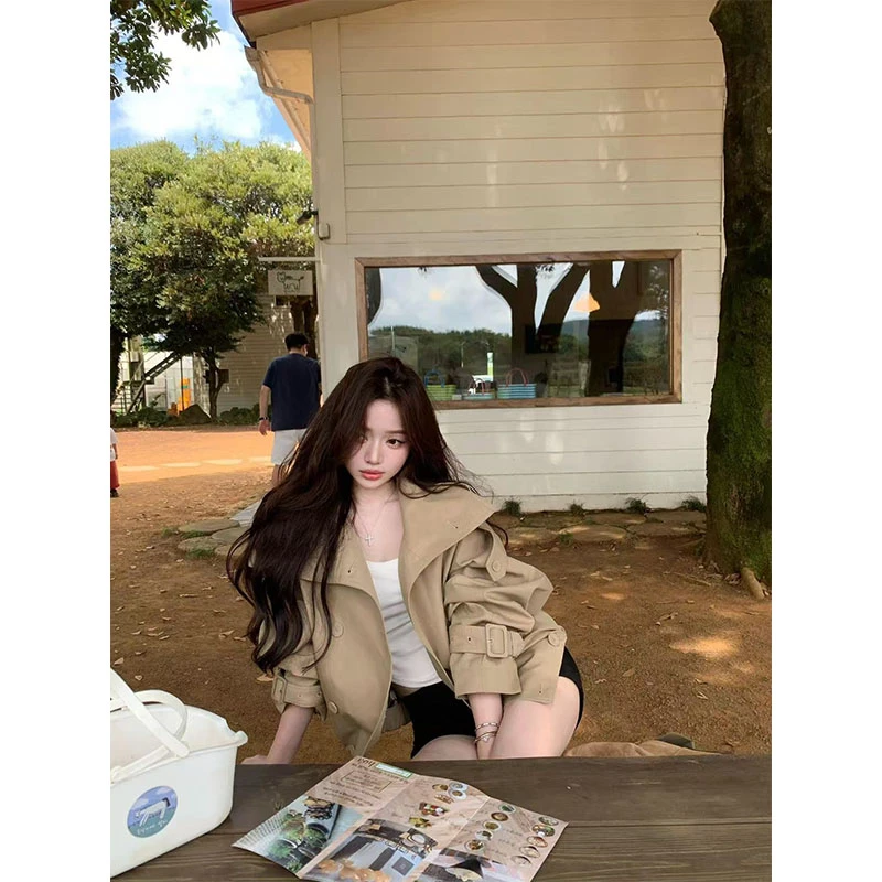 美式复古宽松立领设计感短款夹克外套女2025新款高腰修身百搭短裤