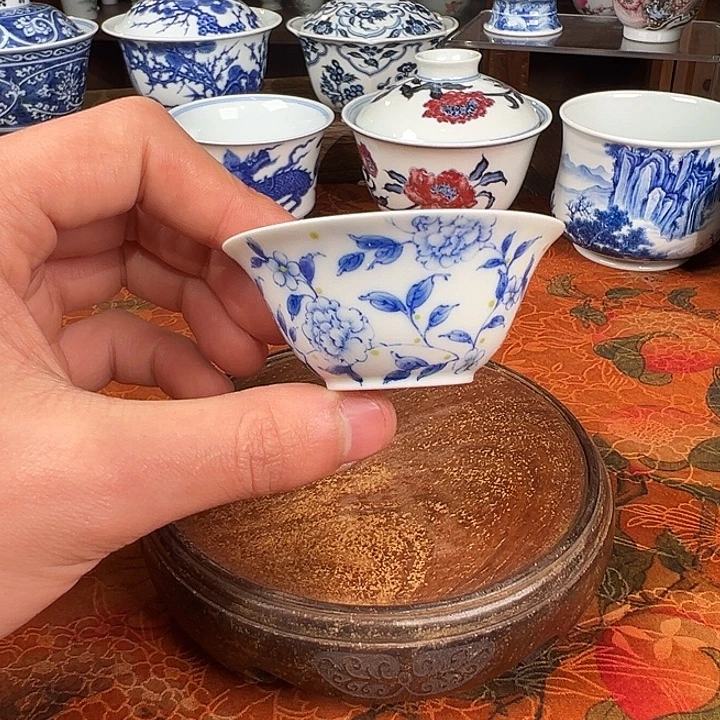 杯子陶青樵轩芙蓉花撇口杯