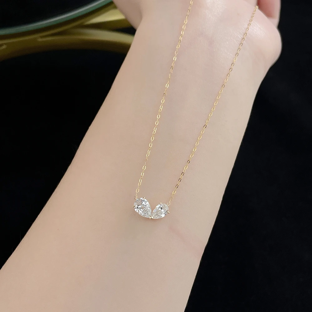 实验室培育钻石18K水滴双钻项链