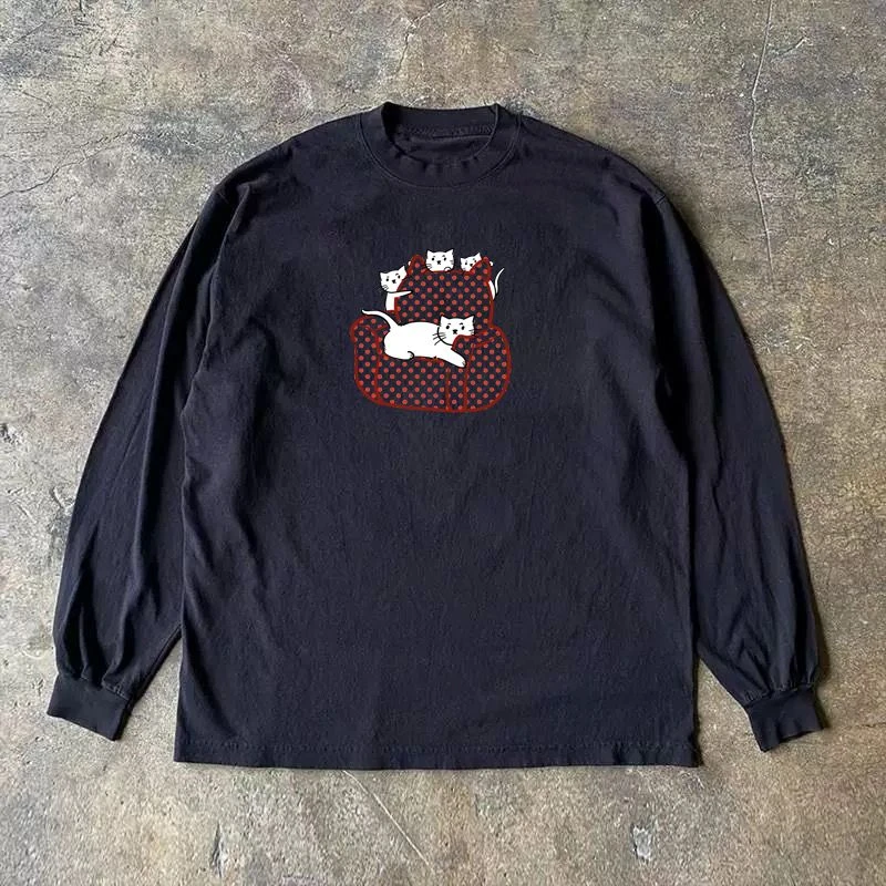 300克重磅! 百搭T恤印花卡通宽松休闲学生长袖男情侣装潮牌慵懒风