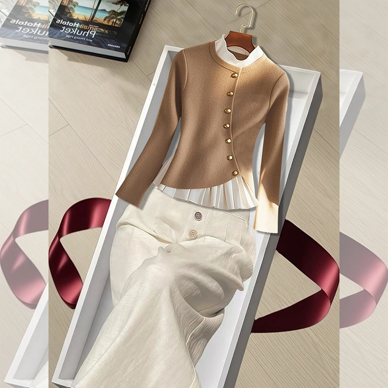 设计感假两件针织衫上衣女秋冬新款洋气减龄衬衫独特别致轻奢小衫