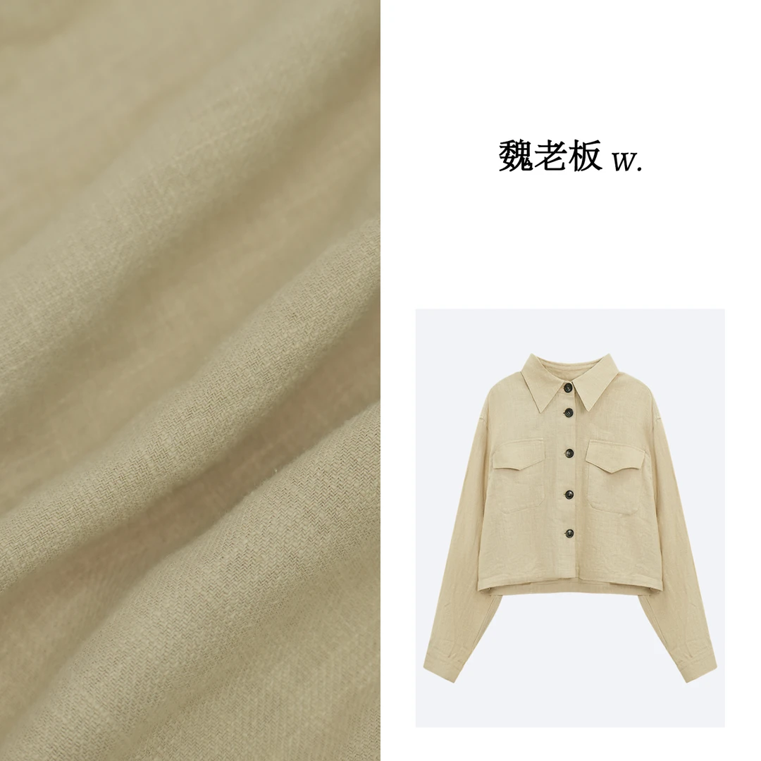 W.Diva【完美主义】春季时尚休闲宽松百搭短款棉麻衬衫1SDMH7470