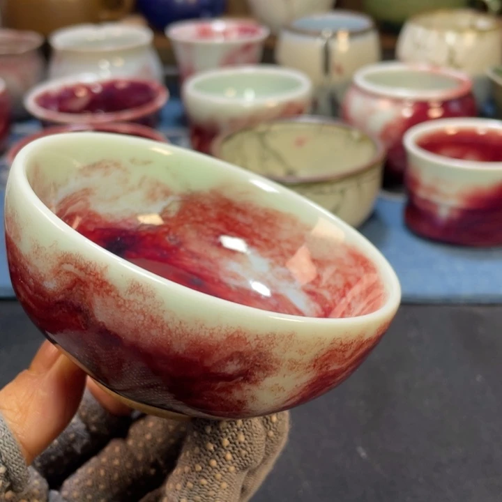 摆件手工玉石釉杯子。。。