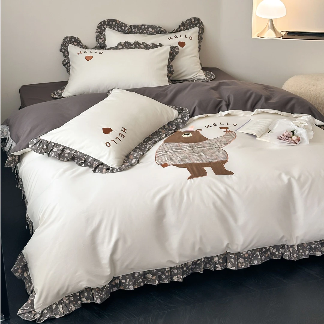 2025新款四件套纯棉全棉A类母婴级精梳棉双层纱花边贴布绣