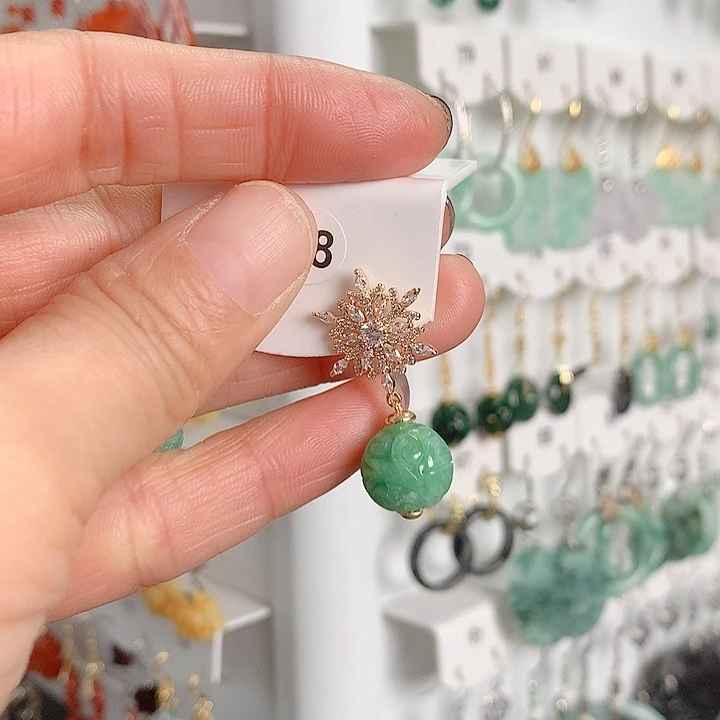 翡翠耳饰银S925镶嵌君翡翠