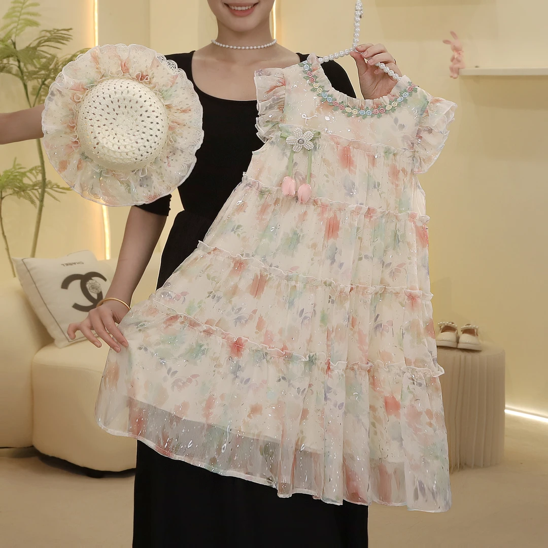 女童连衣裙2025夏季新款小飞袖印花裙中大童公主裙5230001764