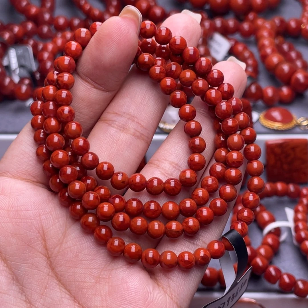 南红玛瑙未镶嵌其他精品5.5mm瓦西柿子红满肉虎皮佛珠