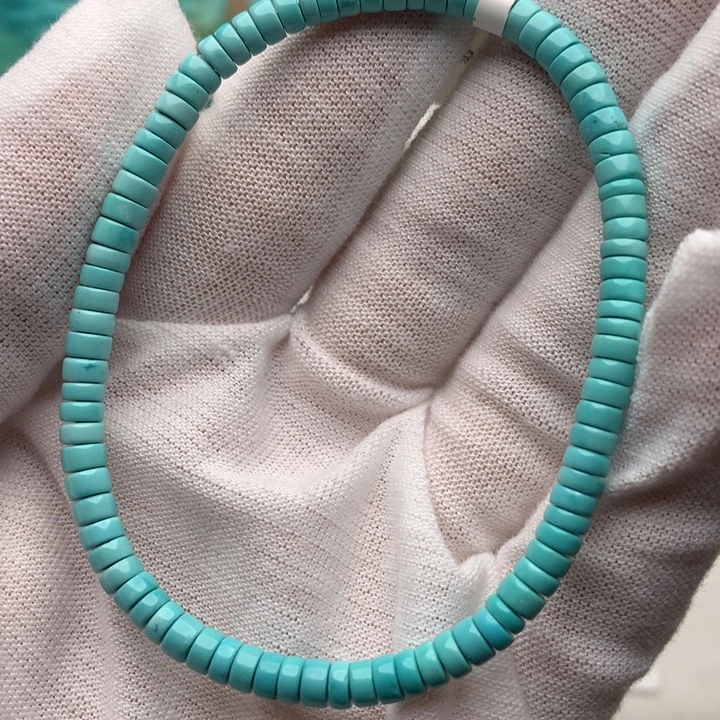 绿松石未镶嵌珠宝奇石高瓷蓝绿精工直切手串4.1mm