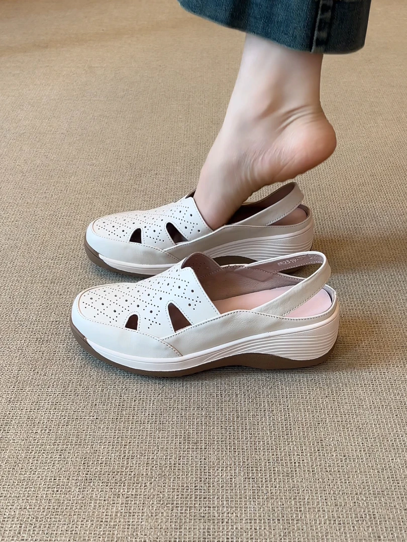 Elingjk/5.5cm舒适透气镂空洞洞鞋夏季运动厚底休闲包头凉鞋