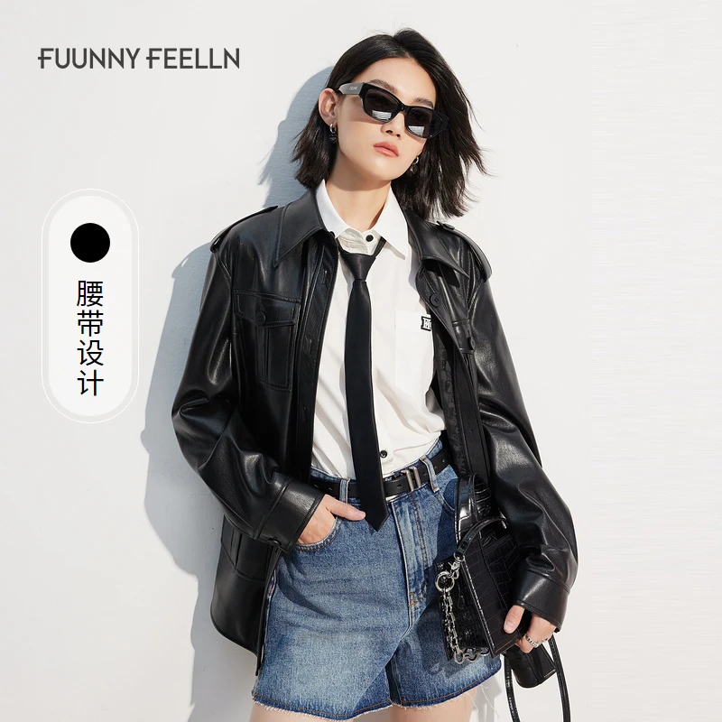 【九月专属】FF||仿佛黑色皮衣外套女机车收腰酷飒上衣FC00739秋冬