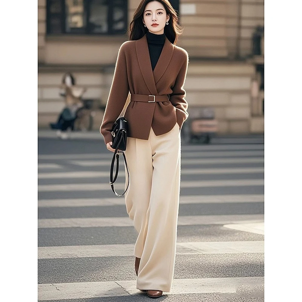 2024新款韩系高级感一整套ootd穿搭职业针织裤子两件套装女秋冬季