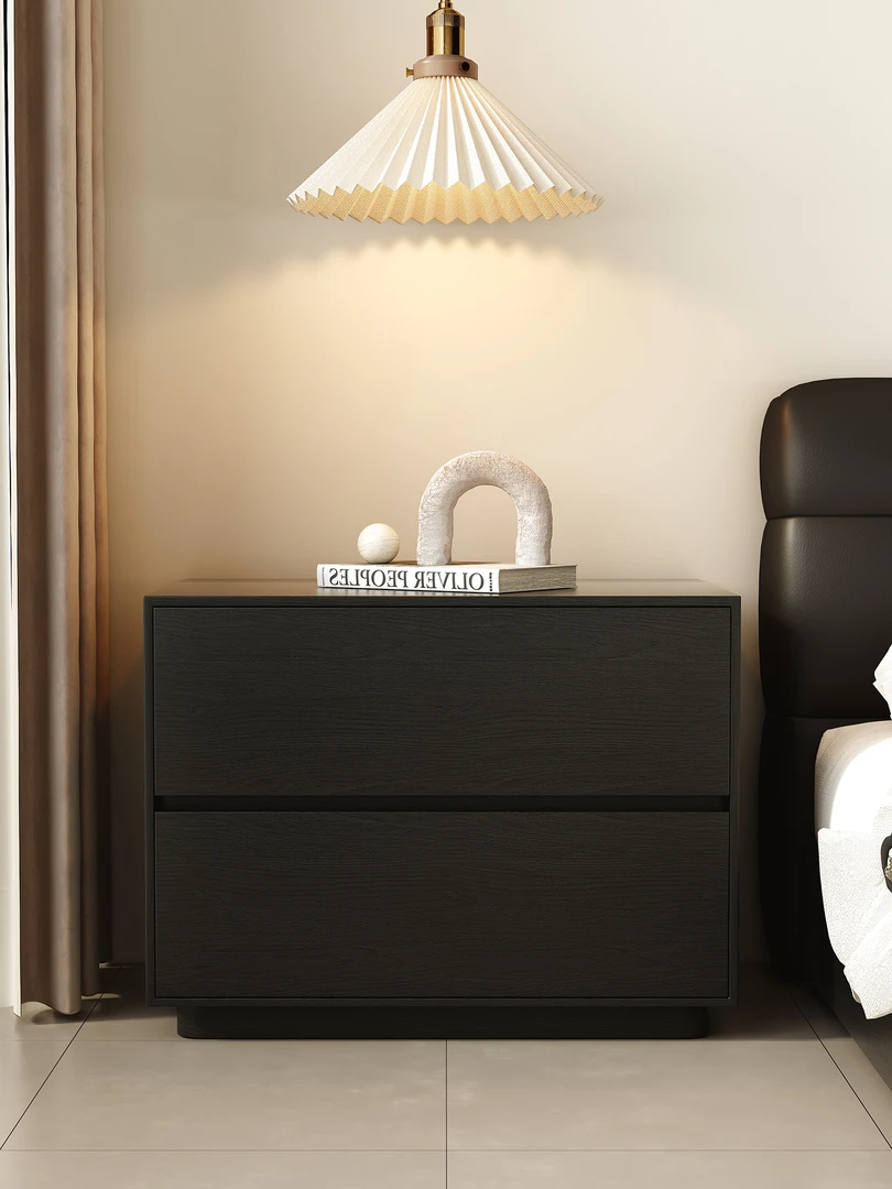 实木床头柜意式简约高级感卧室床边柜黑胡桃木新中式中古风储物柜