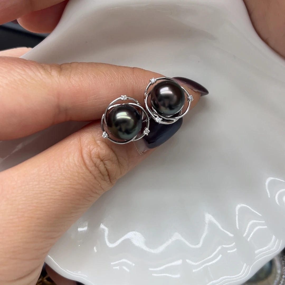 银S925镶嵌耳饰海水珍珠