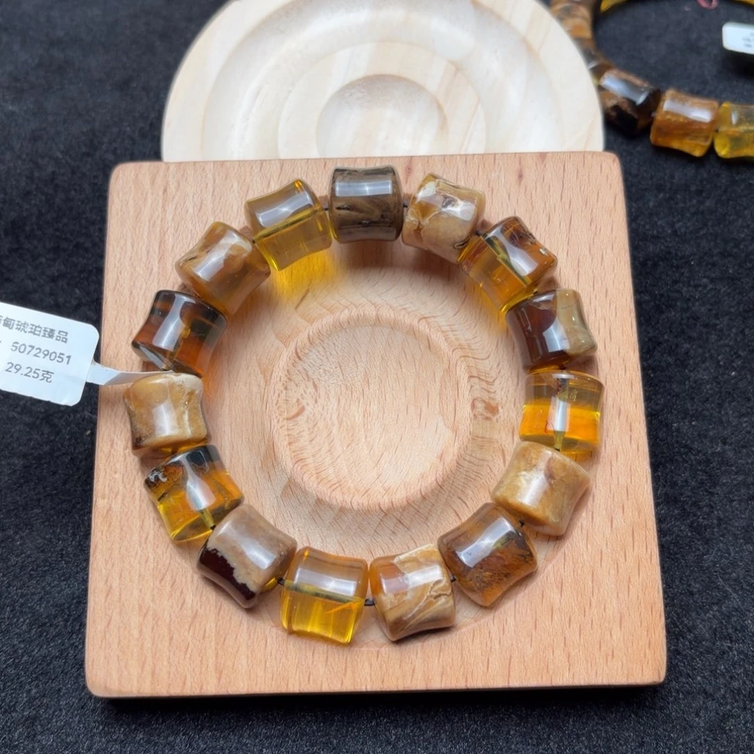 缺***举琥珀未镶嵌珠宝奇石14mm多宝竹节珠