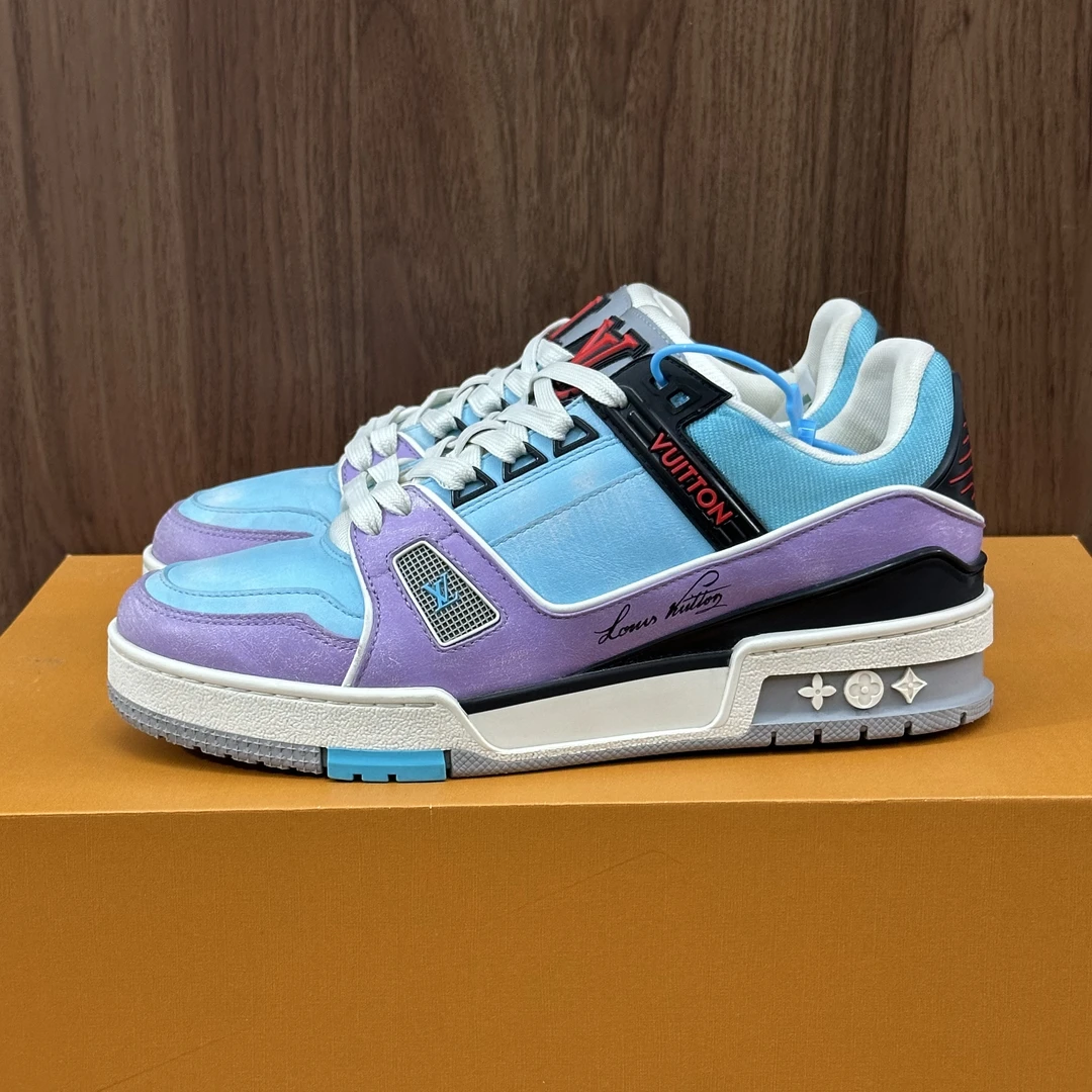 99新 LouisVuitton/路易威登 37码 trainer 蓝紫撞色 低帮板鞋