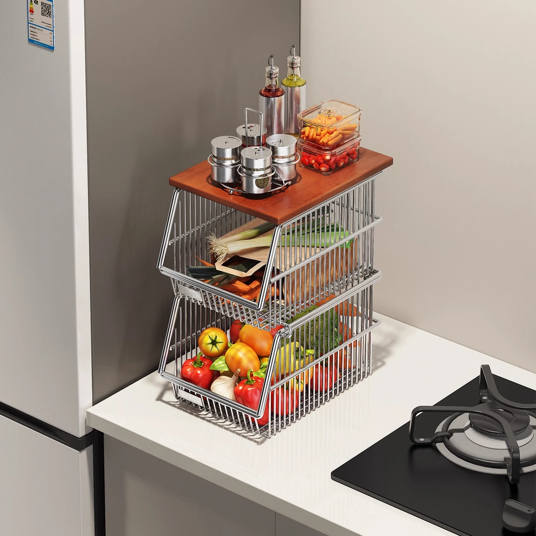 304不锈钢收纳筐厨房蔬菜篮夹缝葱姜蒜储物篮多层水果饮料收纳架