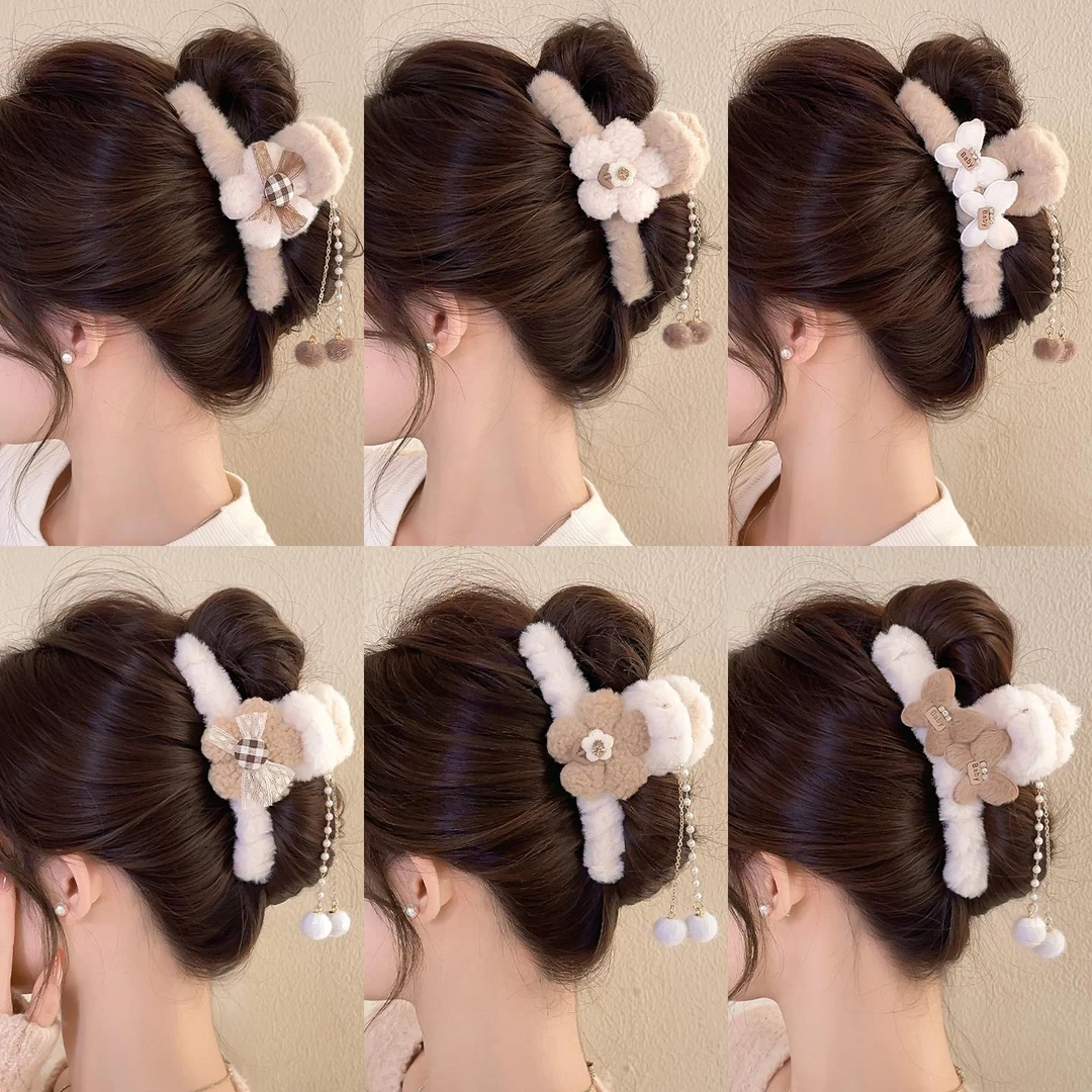 秋冬毛绒抓夹女高级感2025新款流苏发夹后脑勺盘发鲨鱼夹头饰夹子