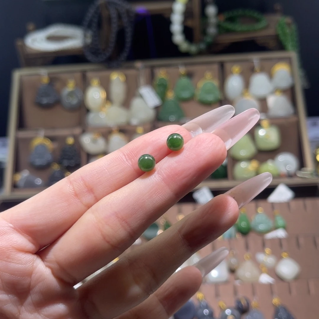 和田玉银S925镶嵌耳饰