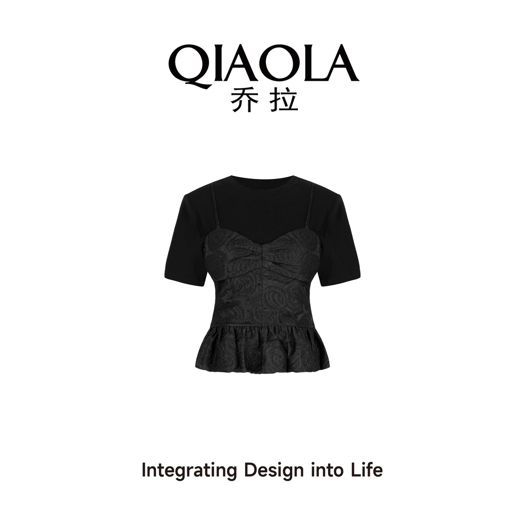 QIAOLA/乔拉【月夜花语】夏季弹力针织提花休闲百搭T恤裤子套装预售