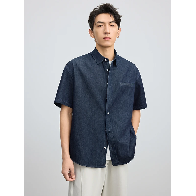 纯棉水洗牛仔短袖衬衫外套男款2025夏季高级感休闲衬衣男装潮8025