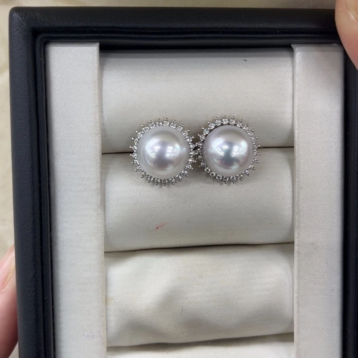 银S925镶嵌耳饰海水珍珠10-11m 39号