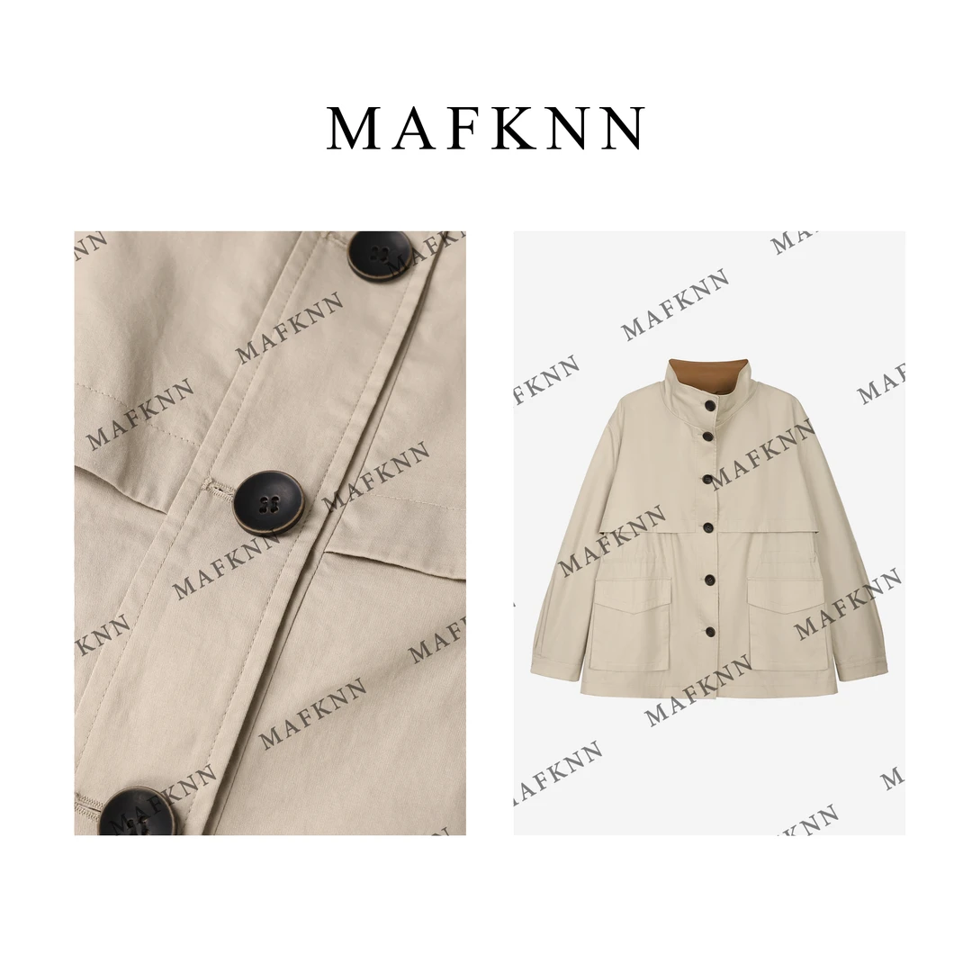 MAFKNN/玛肯时尚舒适休闲简约纯色纽扣气质风衣外套MK11916