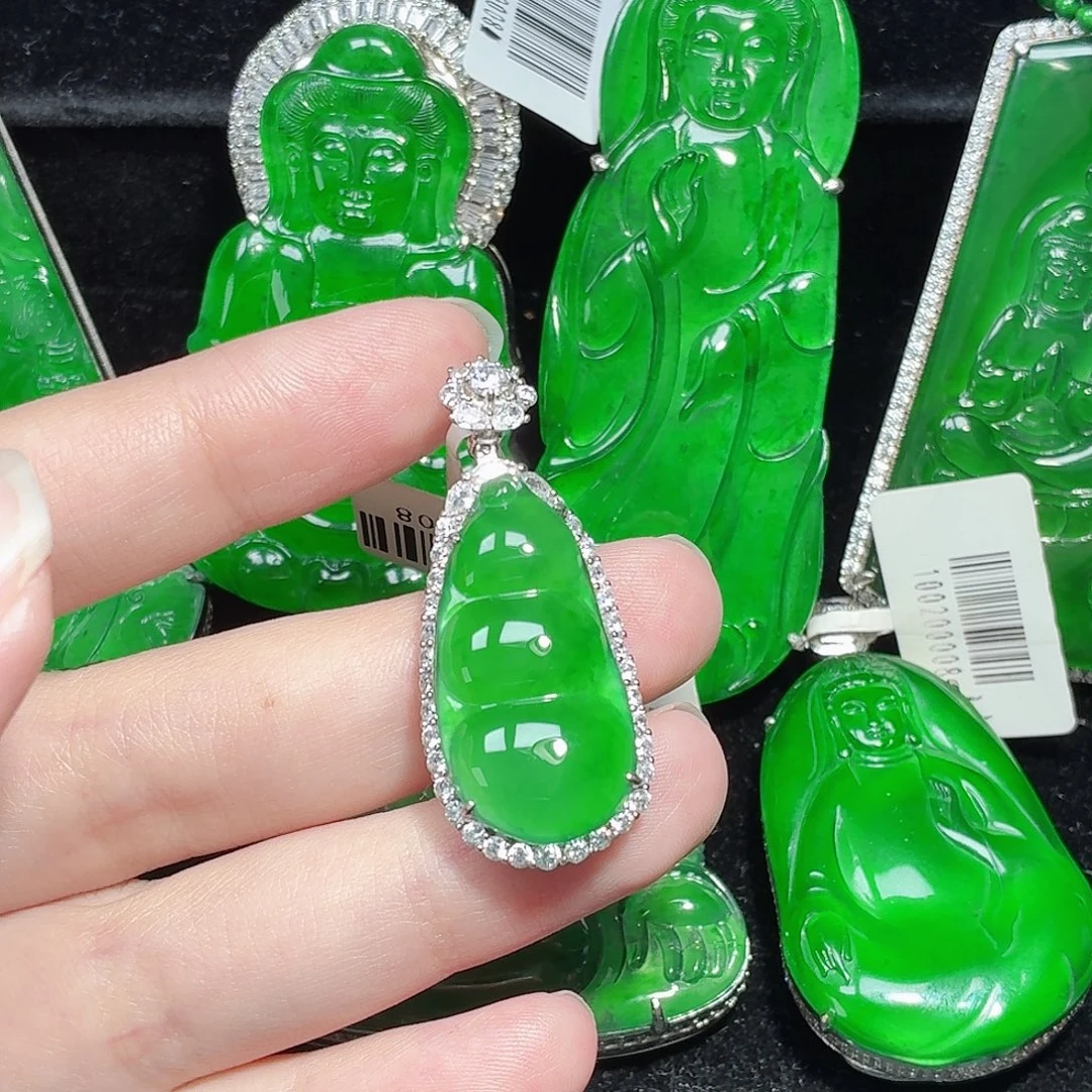 翡翠银S925镶嵌颈饰天然A货翡翠