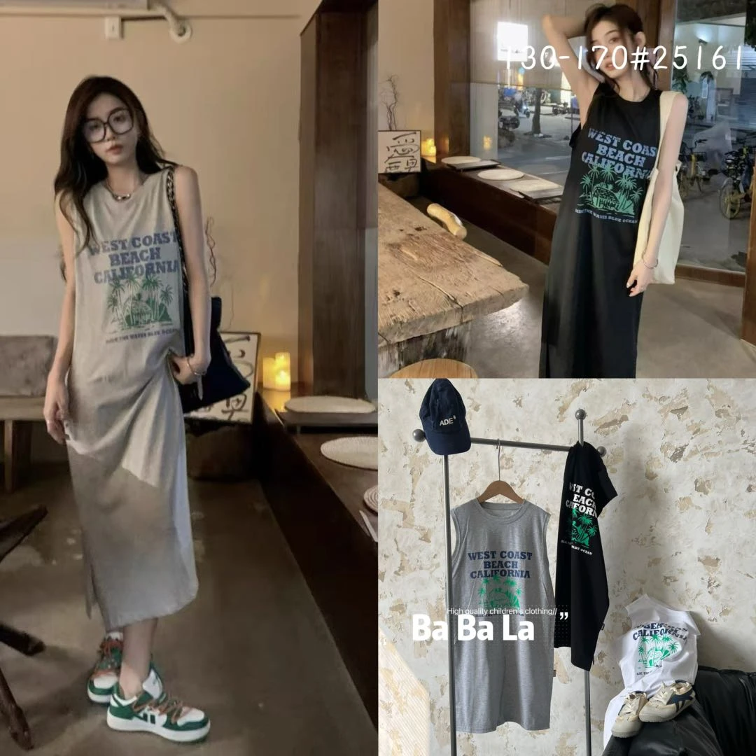 504343  《灰》韩版精选女童时尚休闲洋气夏季宽松中长款T裙连衣裙