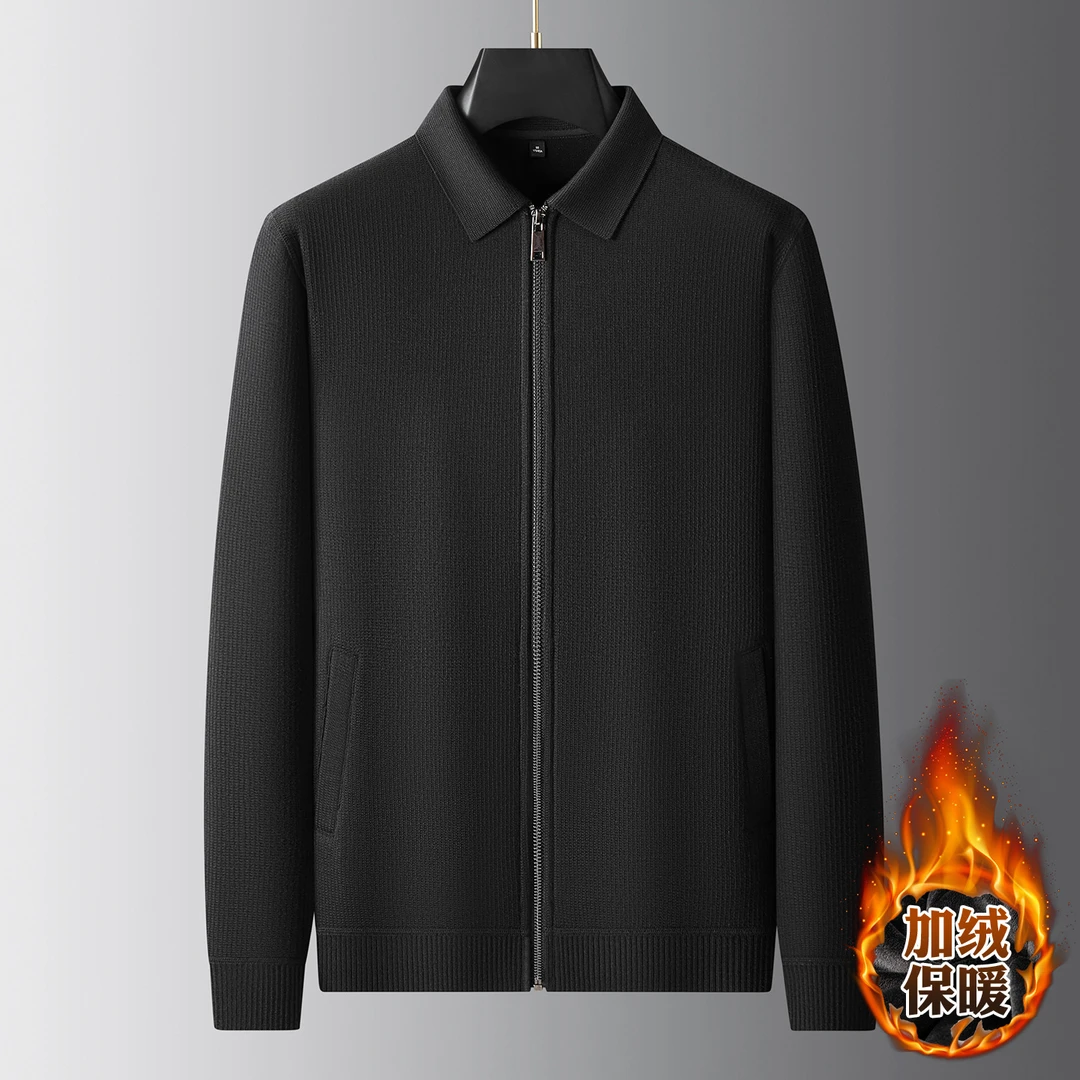2025秋冬款加绒保暖外套商务休闲毛衣男士加肥加大码针织羊毛开衫