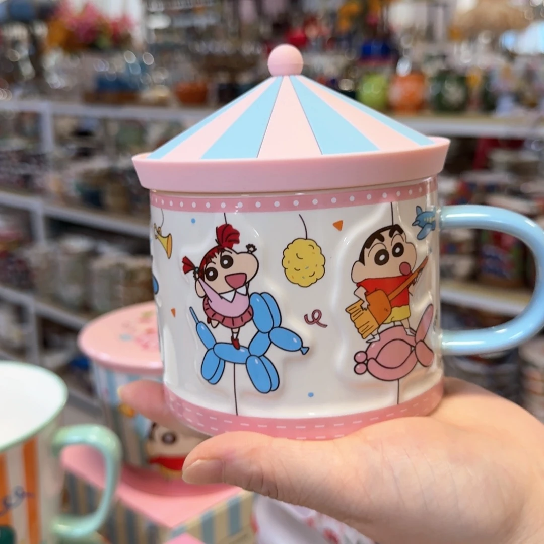 陶瓷新品蜡笔小新粉色带盖杯一只