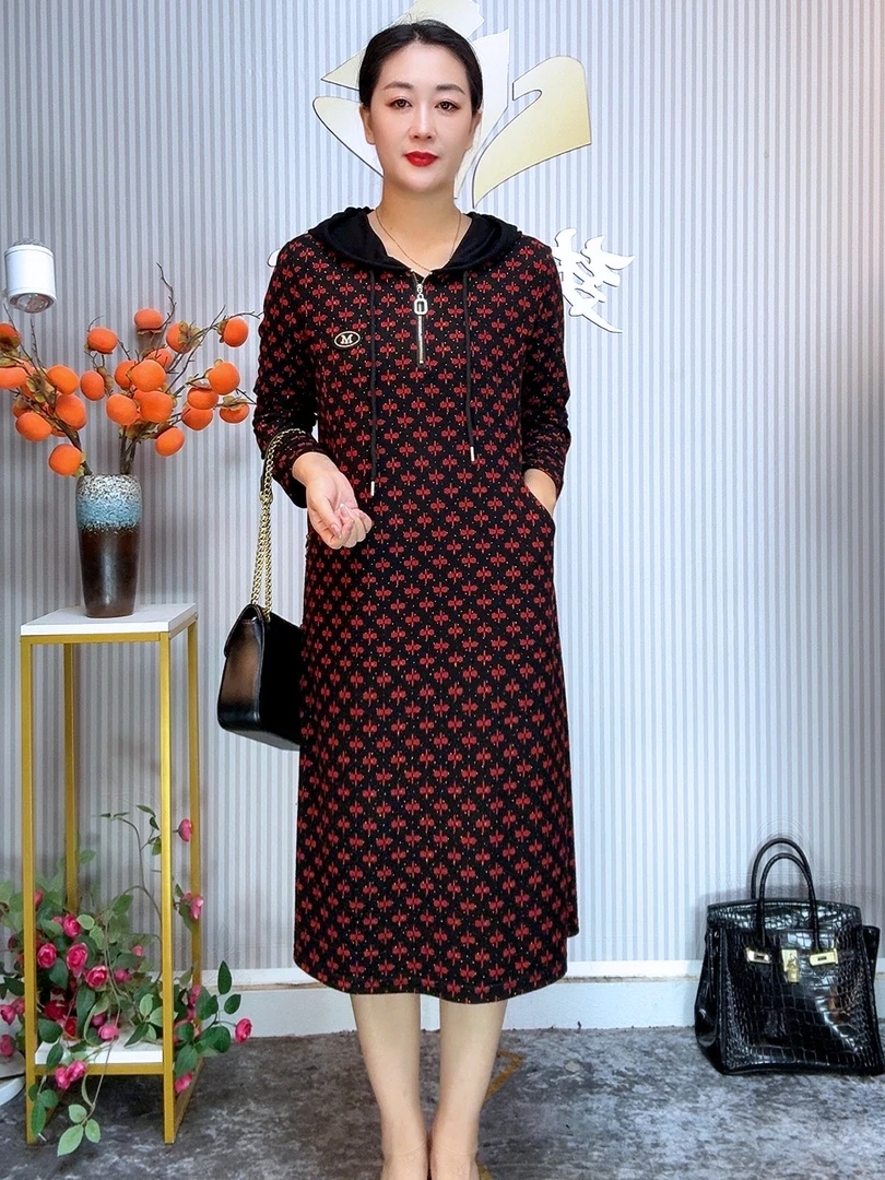 2025秋冬款爆款901B显瘦长袖减龄气质中长款网红洋气新款炸街女装