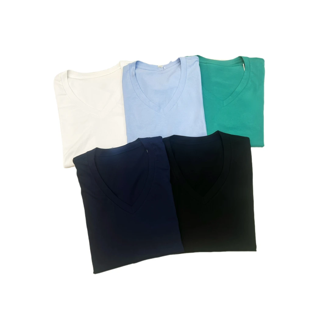 『朱小姐』纯棉V领短袖百搭休闲打底T恤 F958